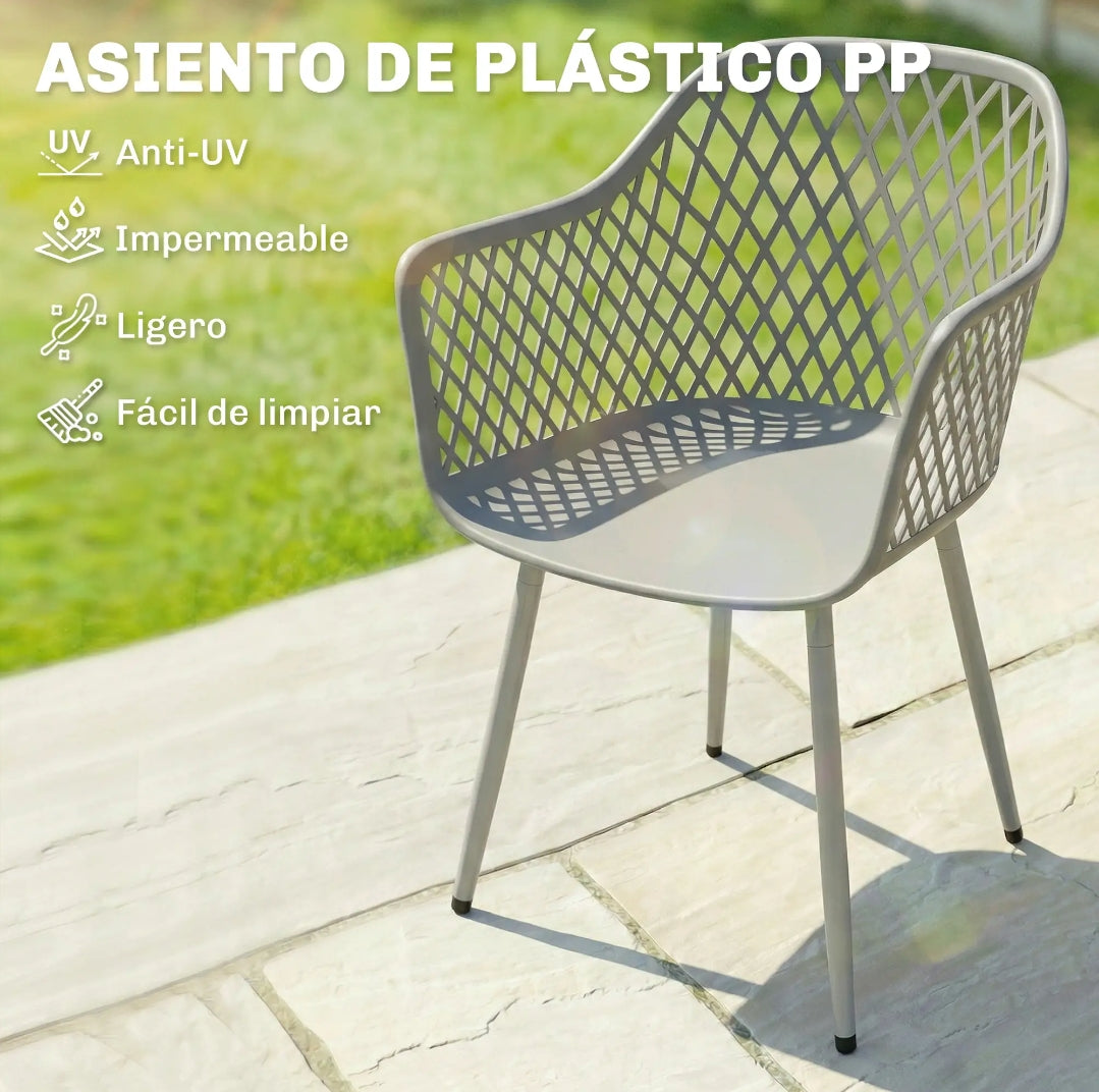 Pack de 4 Sillas de Jardín Modernas con Reposabrazos y Patas Metálicas para Exterior e Interior