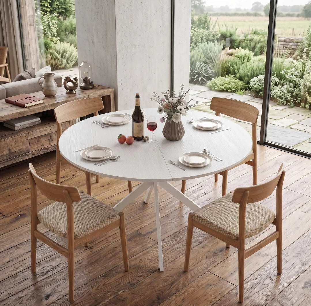 Mesa de Comedor Redonda Blanca Ø120 cm para 4 Personas | MooM Decó