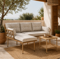 Conjunto de Jardín de Ratán 3 Piezas con Chaise Longue, Sofá 2 Plazas y Mesa de Centro con Cojines