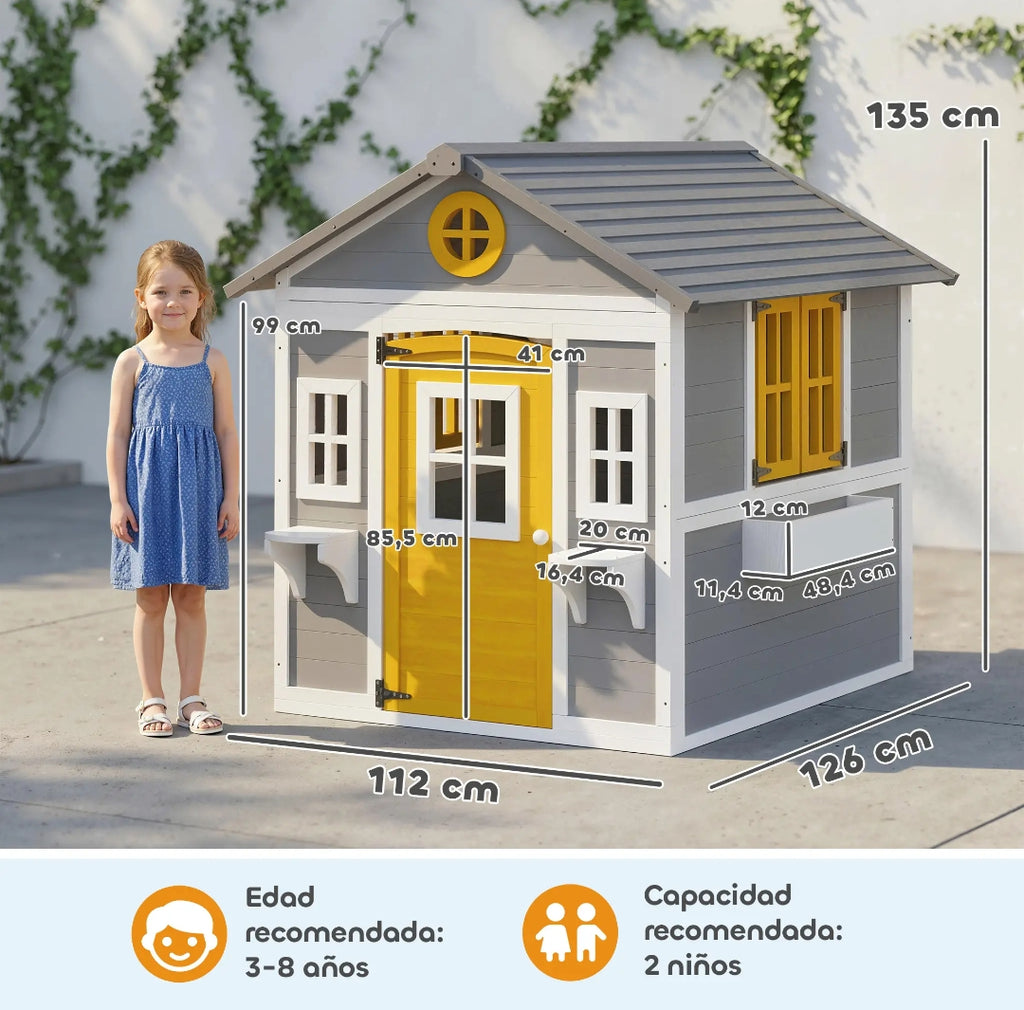 Casita Infantil de Madera para Jardín con Puerta y Ventanas | 112x126x135 cm | MooM Decó