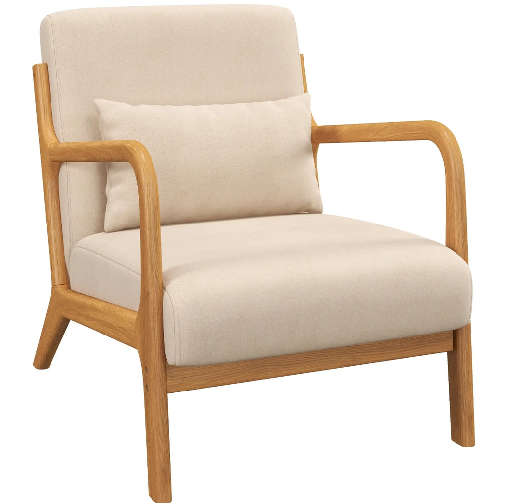 Butaca Nórdica Beige de Terciopelo y Madera | MooM Decó