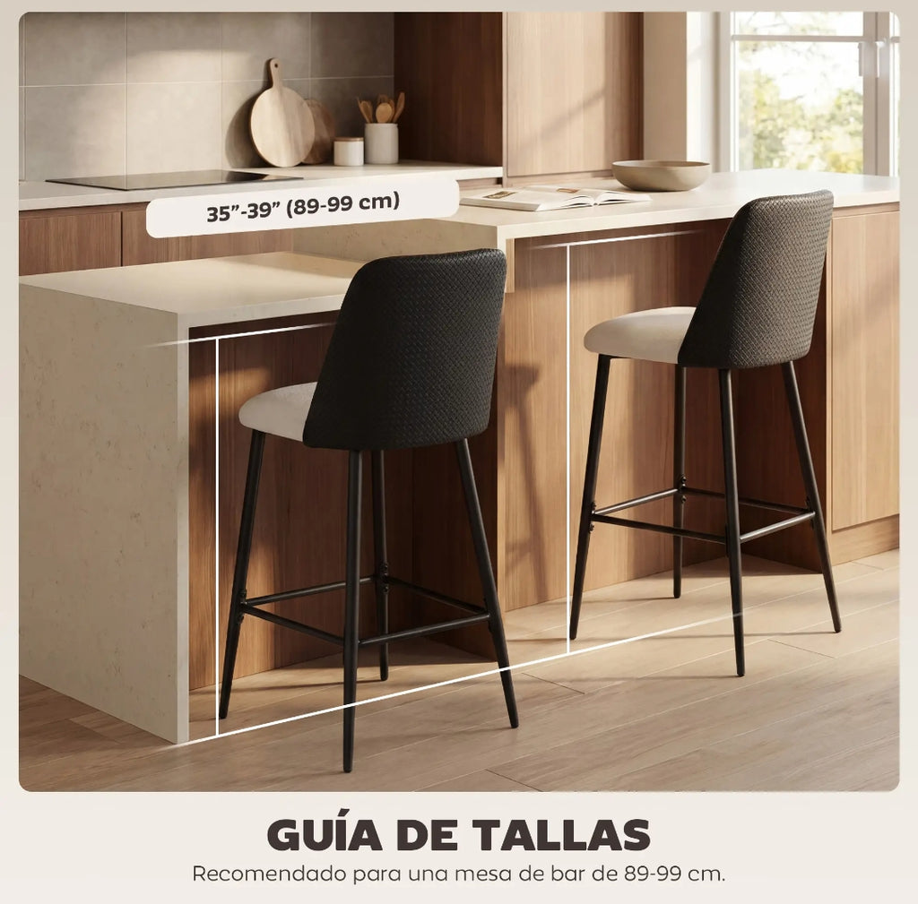 Juego de 2 Taburetes Altos de Cocina con Respaldo Negro | MooM Decó