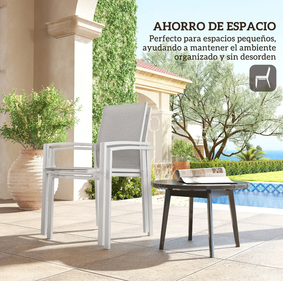 Juego de 2 Sillas de Jardín Apilables de Textileno con Reposabrazos | Terraza y Balcón | MooM Decó