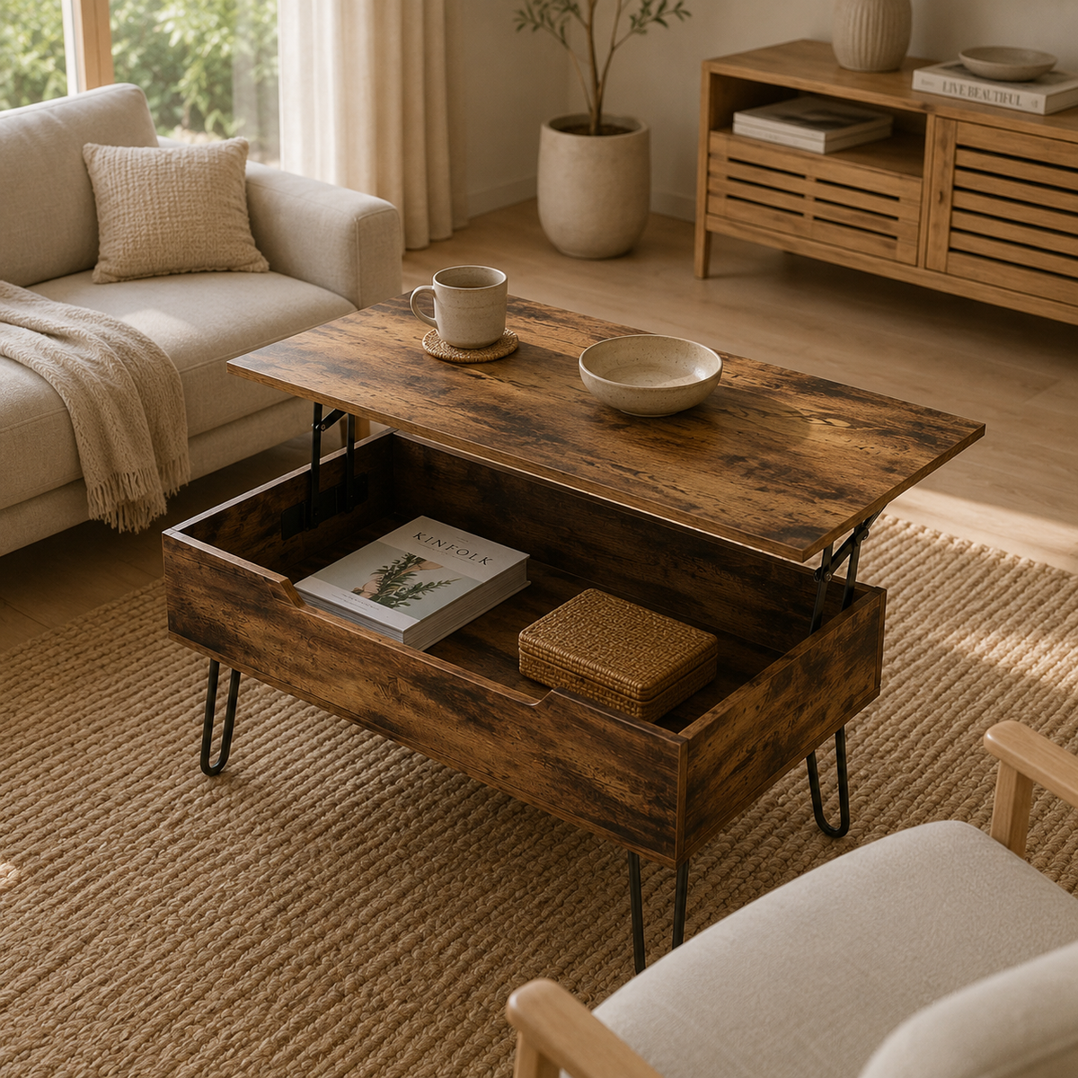 Mesa de Centro Elevable 95 cm con Almacenamiento | MooM Decó