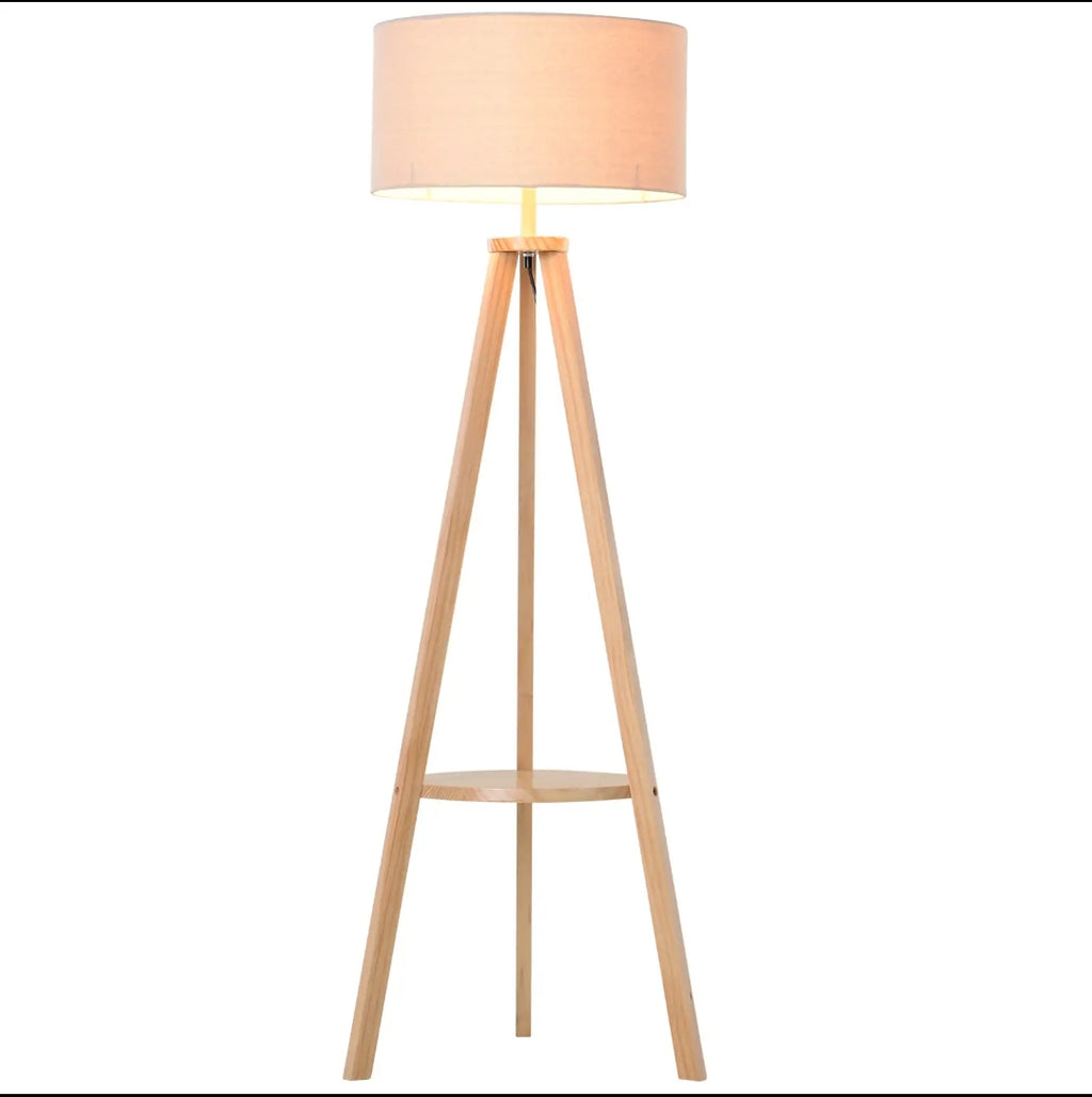 Lámpara de Pie Trípode Madera y Beige 154 cm | MooM Decó