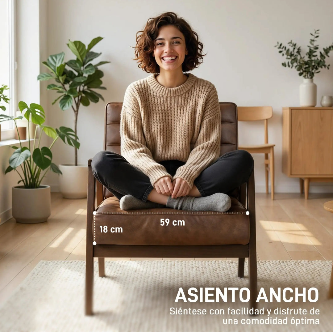 Sillón Vintage Marrón Efecto Cuero y Madera | MooM Decó