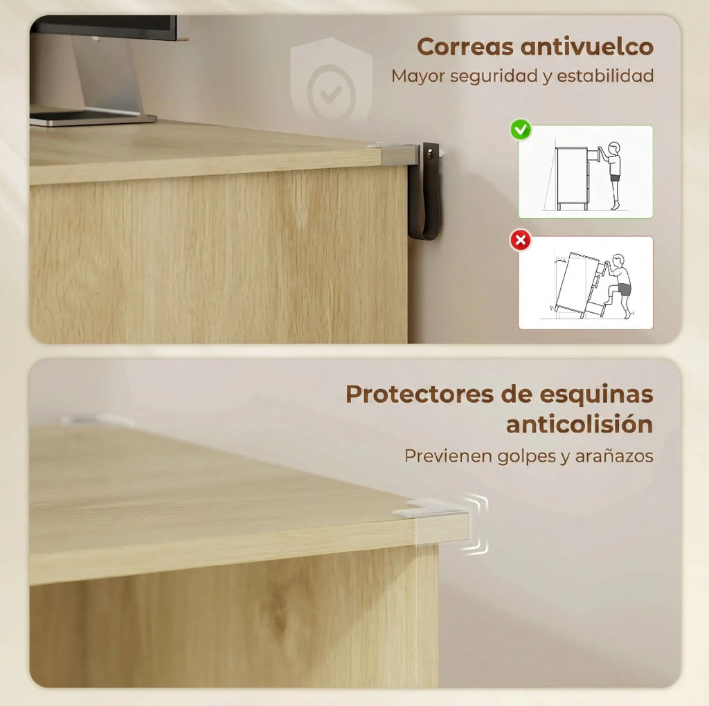 Escritorio con Estantería y Archivador con Cerradura 126 cm | MooM Decó