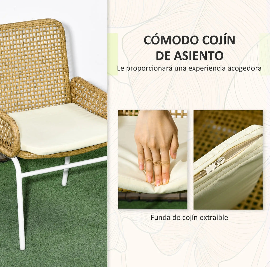 Conjunto de Jardín de Ratán Sintético 3 Piezas con 2 Sillones, Cojines y Mesa Auxiliar Redonda