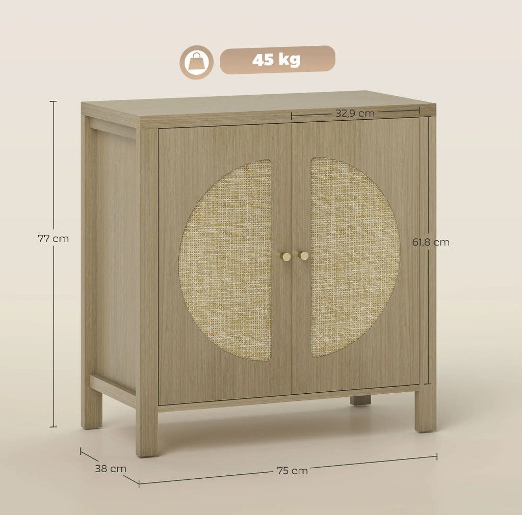 Aparador de Ratán Natural con 2 Puertas y Estante Ajustable 75 cm | MooM Decó