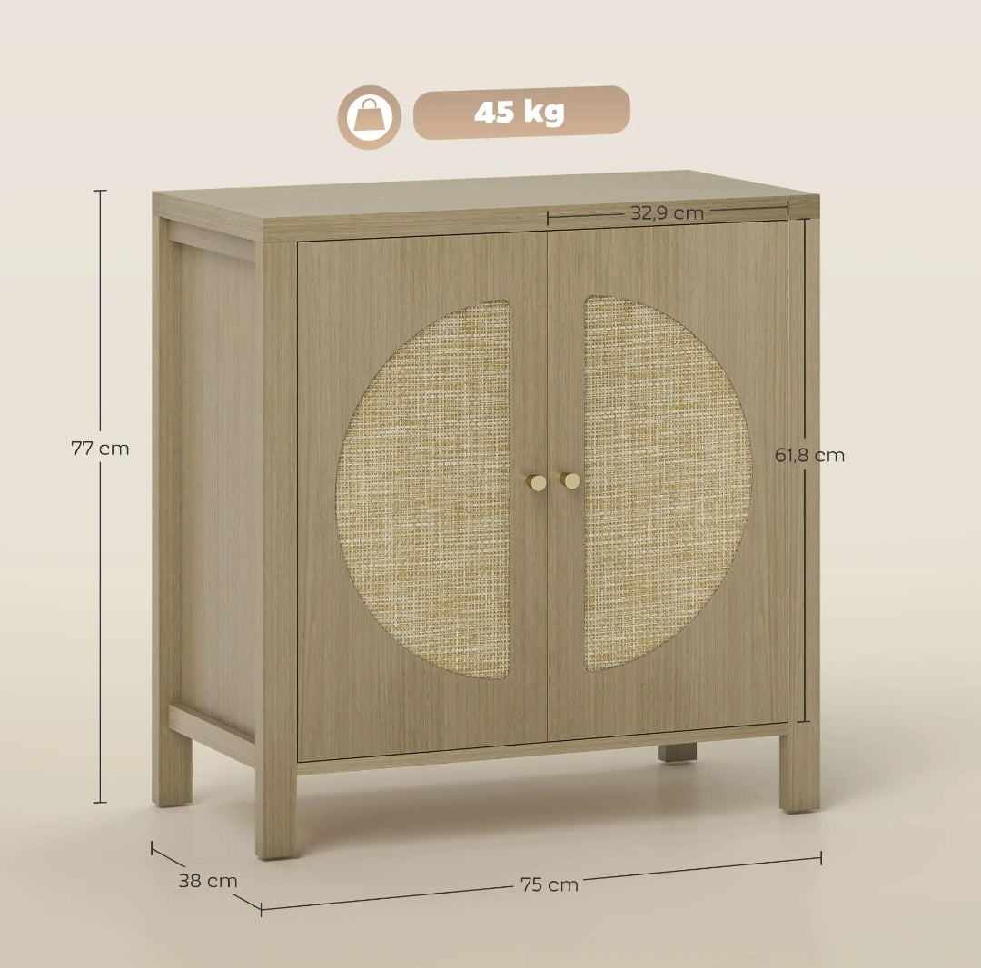 Aparador de Ratán Natural con 2 Puertas y Estante Ajustable 75 cm | MooM Decó