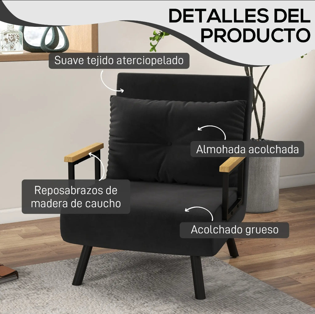 Sofá Cama Convertible 4 en 1 de Terciopelo con Respaldo Reclinable y Cojín