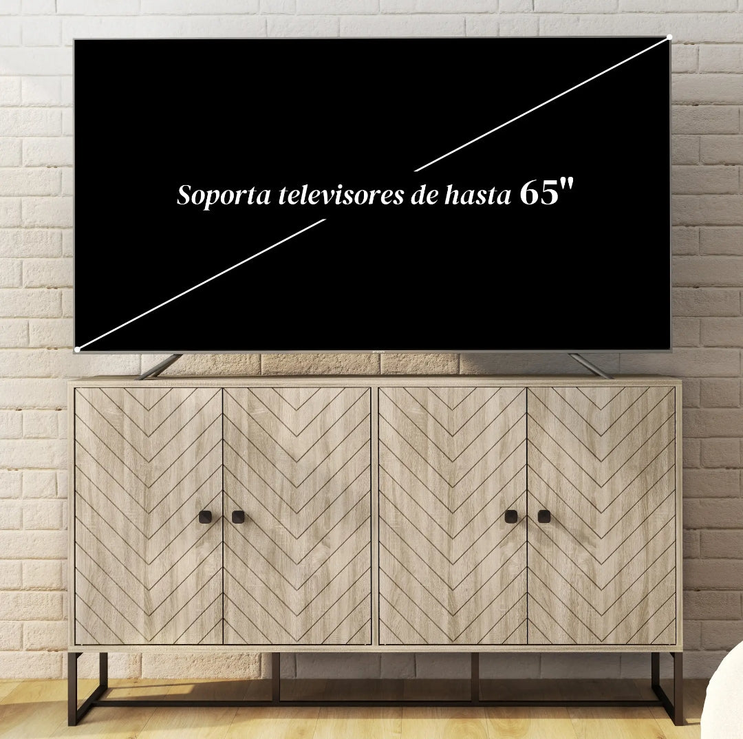 Aparador Chevron Roble con 4 Puertas | Mueble Auxiliar Salón 140,5 cm | MooM Decó