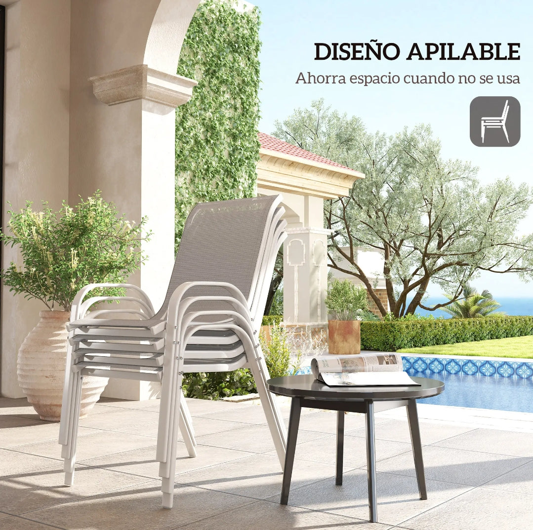 Juego de 4 Sillas de Jardín Apilables de Textileno con Reposabrazos | Terraza y Exterior | MooM Decó