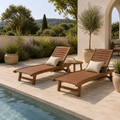 Tumbona de Madera con Ruedas y Bandeja Extraíble para Jardín, Terraza y Piscina