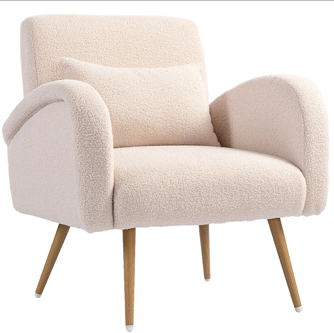 Sillón Beige Teddy con Cojín Lumbar y Patas Efecto Madera | MooM Decó