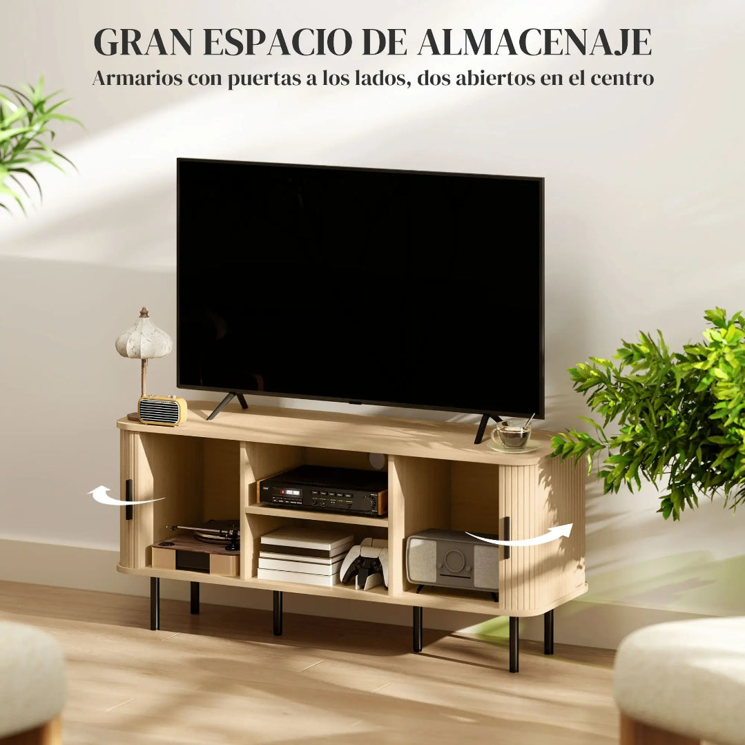 Mueble TV Vintage 120 cm Roble y Negro con Puertas Tambor para TV hasta 55"