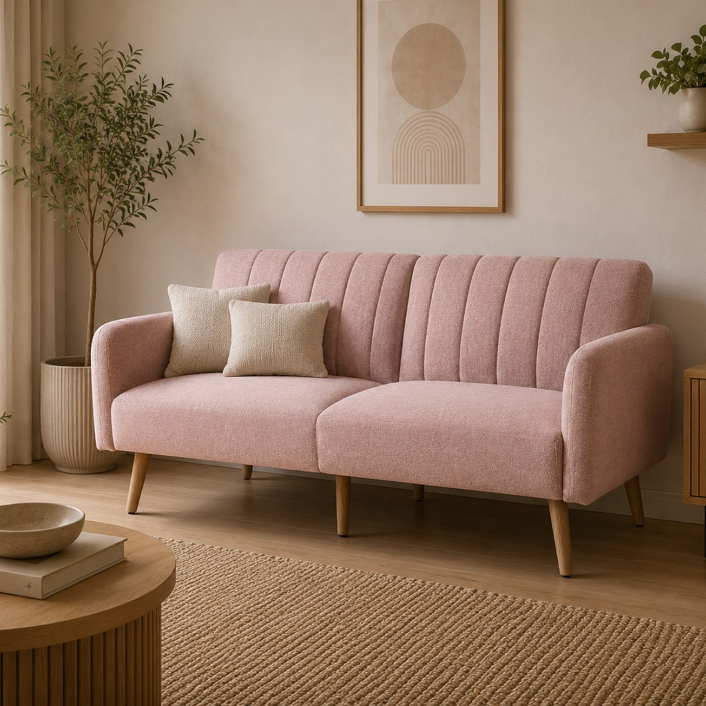 Sofá Cama Convertible de 3 Plazas con Respaldos Reclinables múltiposición y Patas de Madera Estilo Nórdico