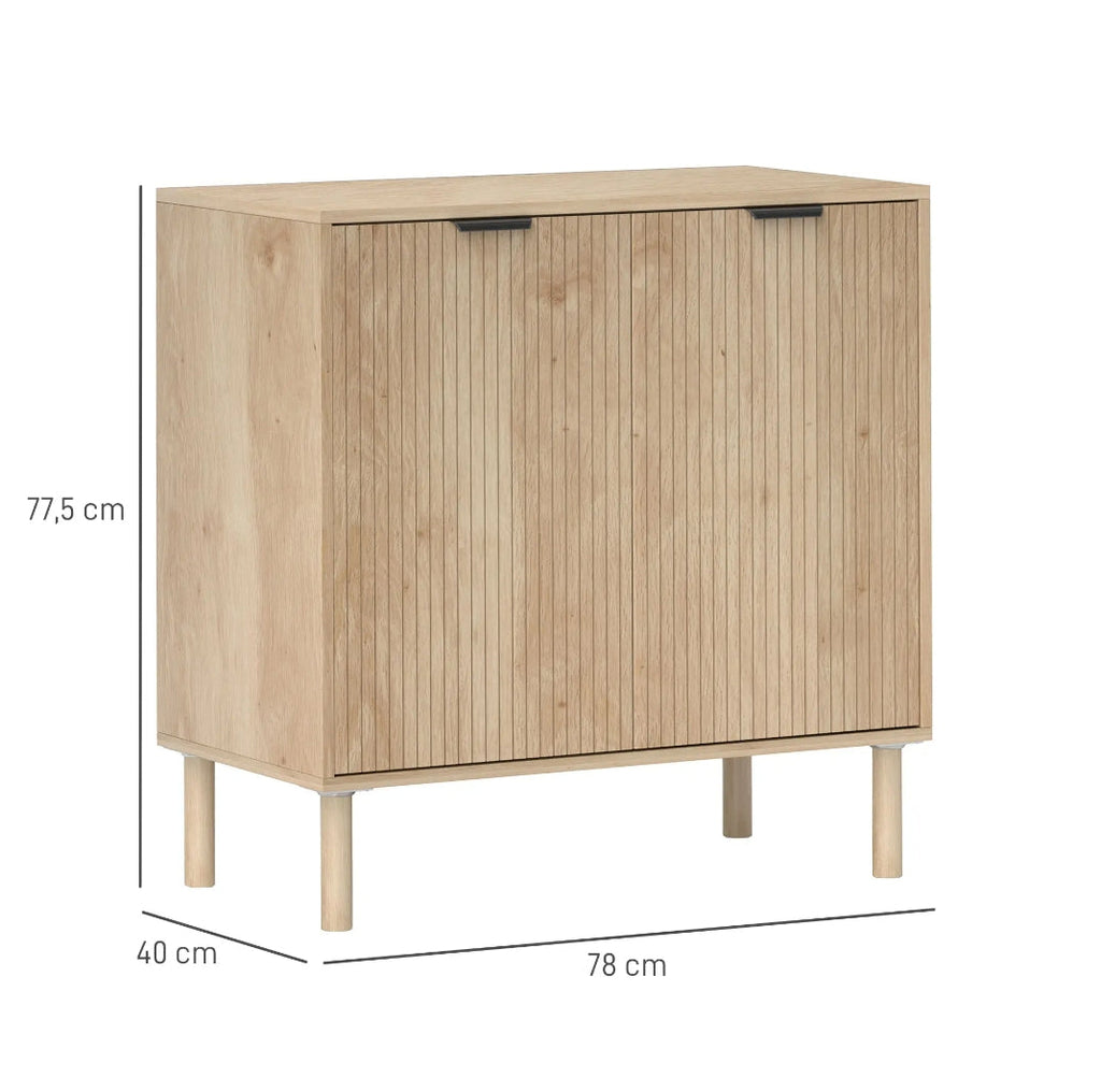 Aparador de Roble con Puertas de Lamas, Estante Ajustable y Patas de Madera Maciza