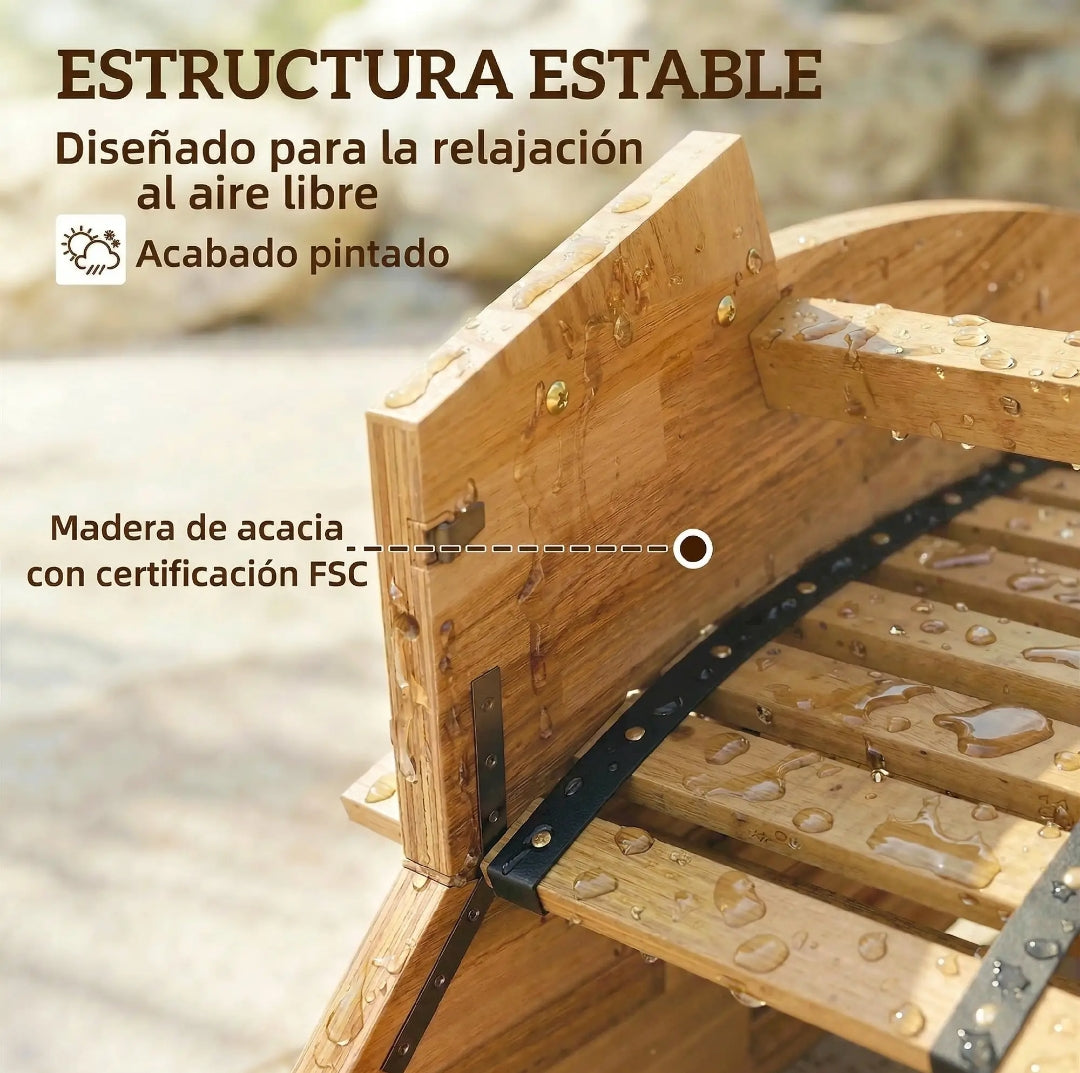 Conjunto de 2 tumbonas mecedoras de Jardín Plegables de Madera de Acacia Ergonómicas