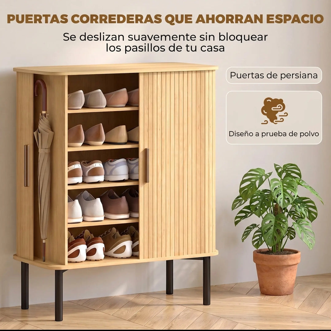 Zapatero Roble con Puertas Correderas para 15 Pares | MooM Decó