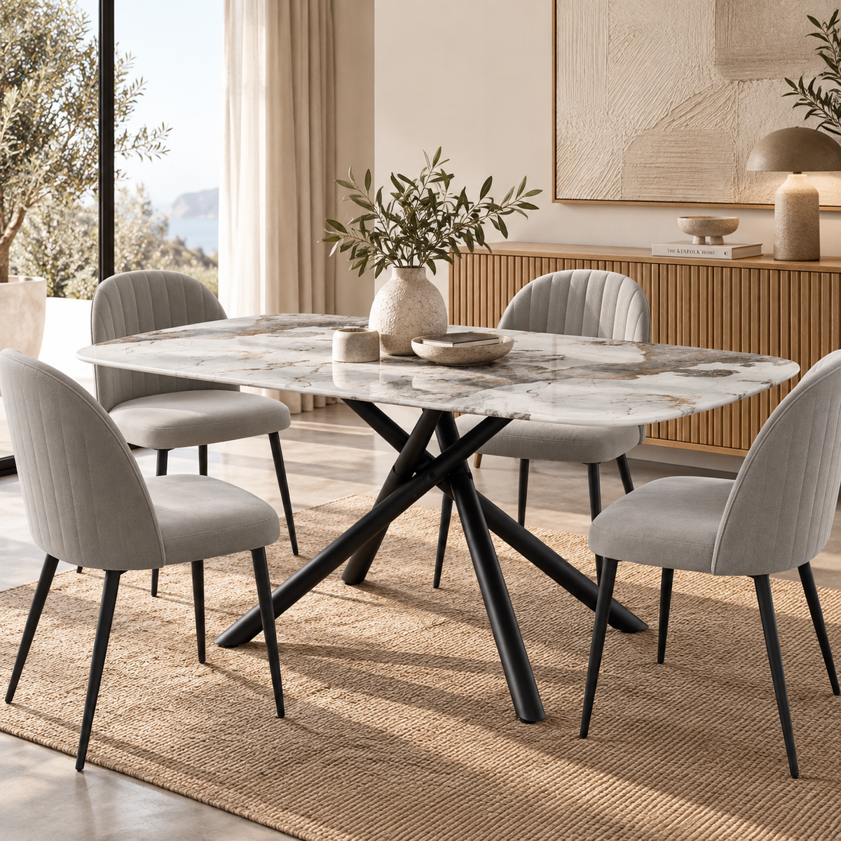 Mesa de Comedor Efecto Mármol 160 cm Cristal Templado | MooM Decó