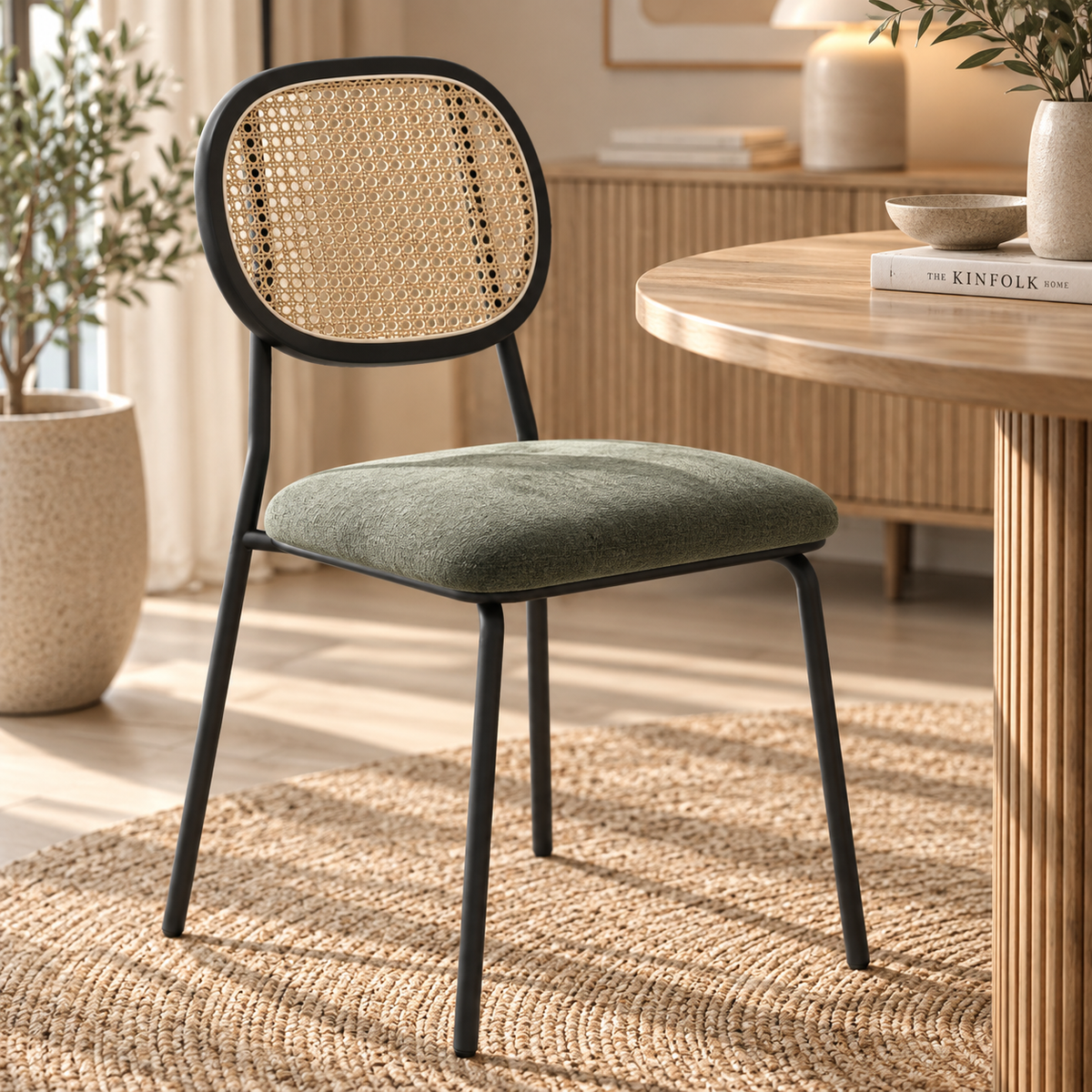 Pack 2 Sillas de Comedor Ratán y Verde Estilo Boho | MooM Decó