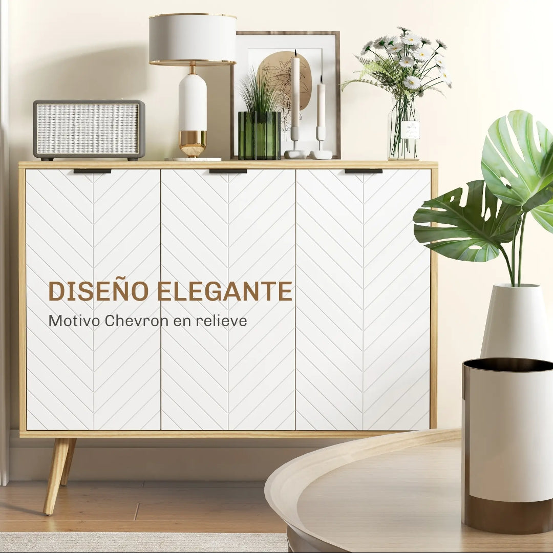 Aparador Buffet Blanco y Madera con 3 Puertas | MooM Decó