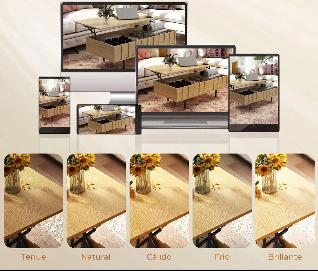 Mesa de Centro Elevable 110 cm Roble Acanalada | MooM Decó