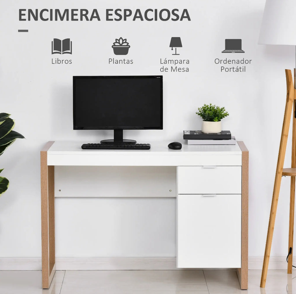 Escritorio Moderno Blanco con Cajón y Armario 112,5 cm | MooM Decó