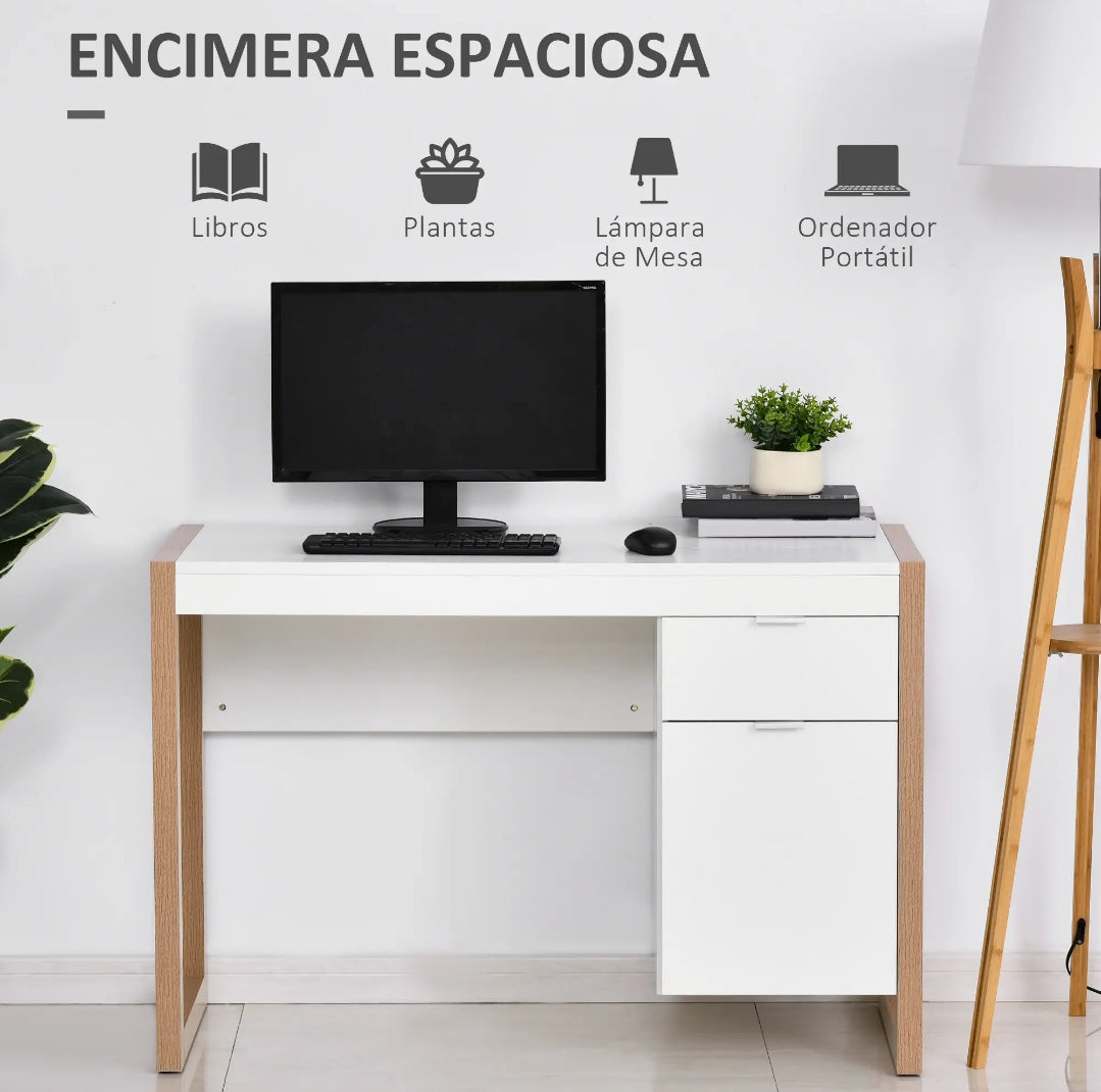 Escritorio Moderno Blanco con Cajón y Armario 112,5 cm | MooM Decó