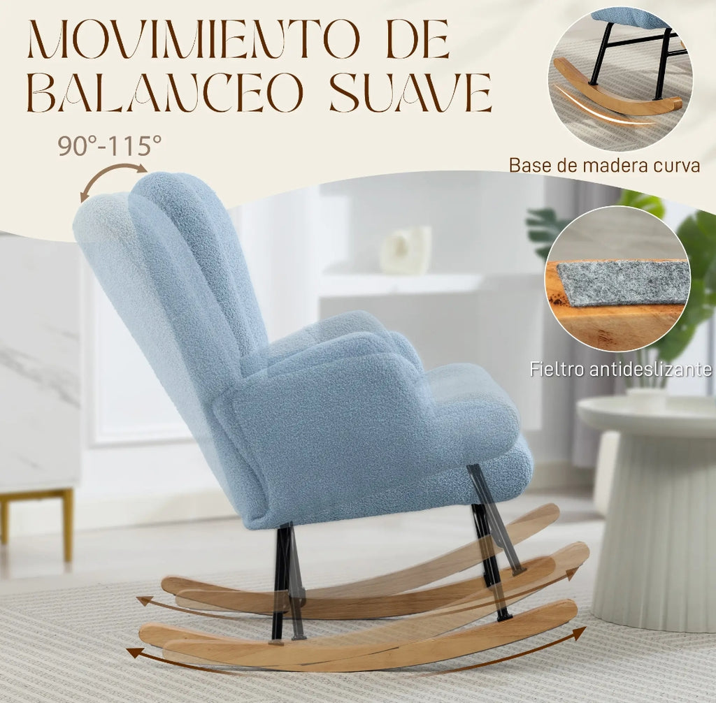 Sillón Mecedora Teddy Azul Claro Acolchado | MooM Decó