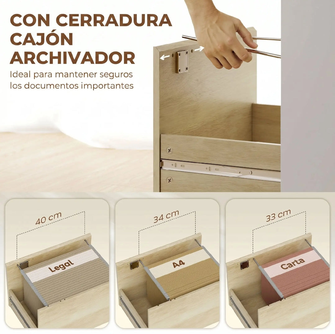 Escritorio con Estantería y Archivador con Cerradura 126 cm | MooM Decó