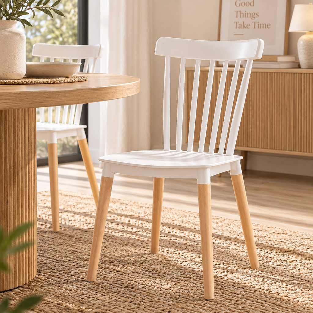 Pack 4 Sillas de Comedor Nórdicas Blancas y Madera | MooM Decó
