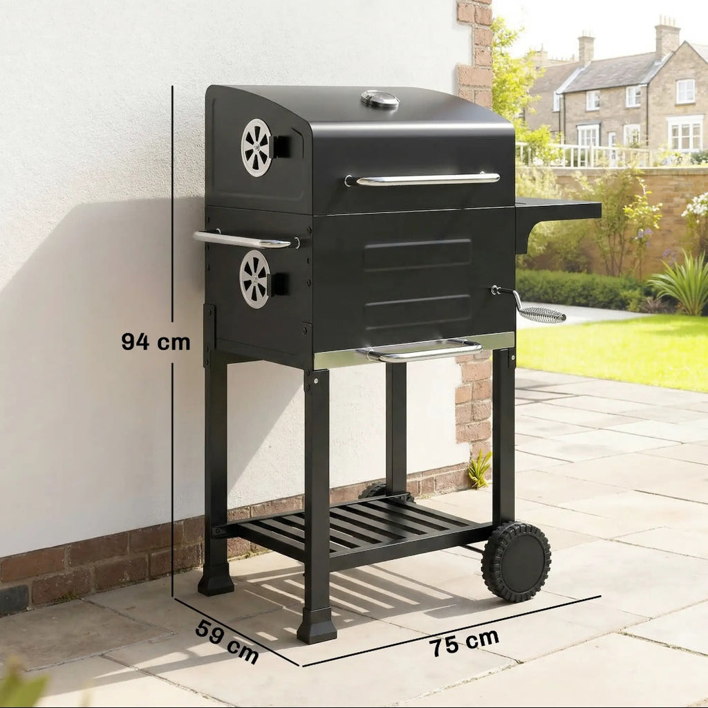 Barbacoa de Carbón con Tapa, Termómetro y Ruedas para Jardín y Terraza