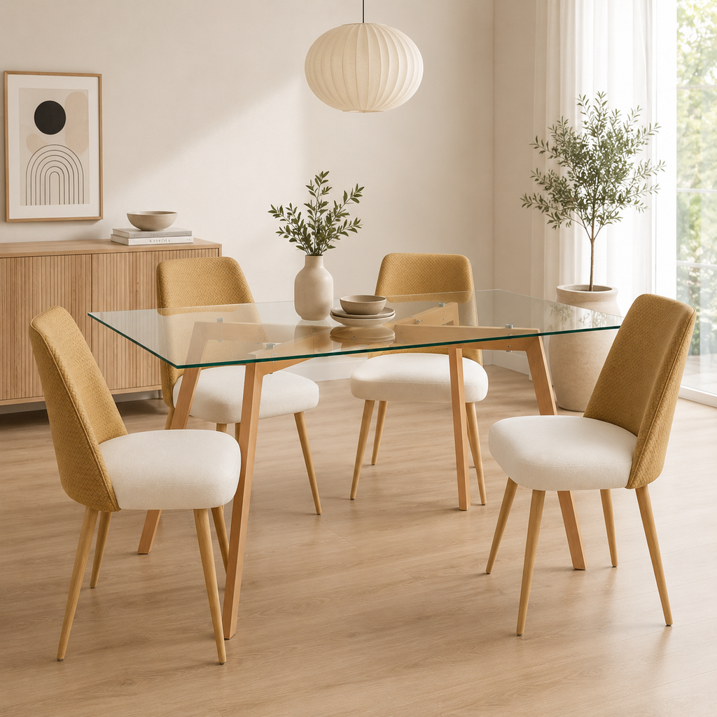 Mesa de Comedor de Cristal Templado 120 cm para 4 Personas | MooM Decó