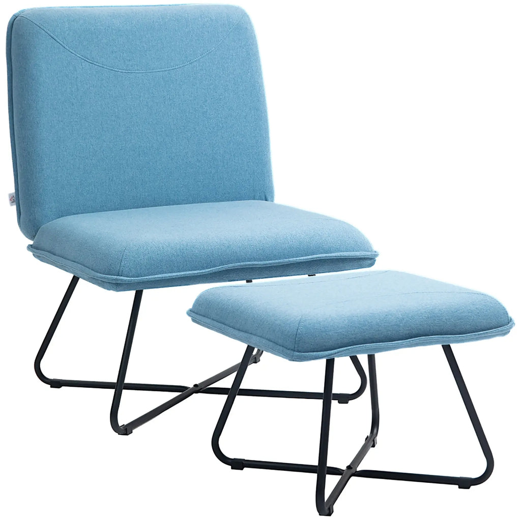 Butaca con Reposapiés Azul Claro | Sillón de Lectura Moderno con Patas de Acero