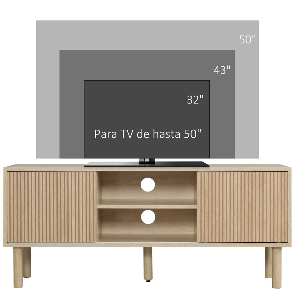 Mueble TV Nórdico con Puertas Correderas y Estantes Abiertos Efecto Madera 115x40x49 cm