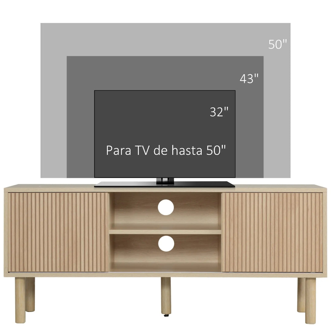 Mueble TV Nórdico con Puertas Correderas y Estantes Abiertos Efecto Madera 115x40x49 cm