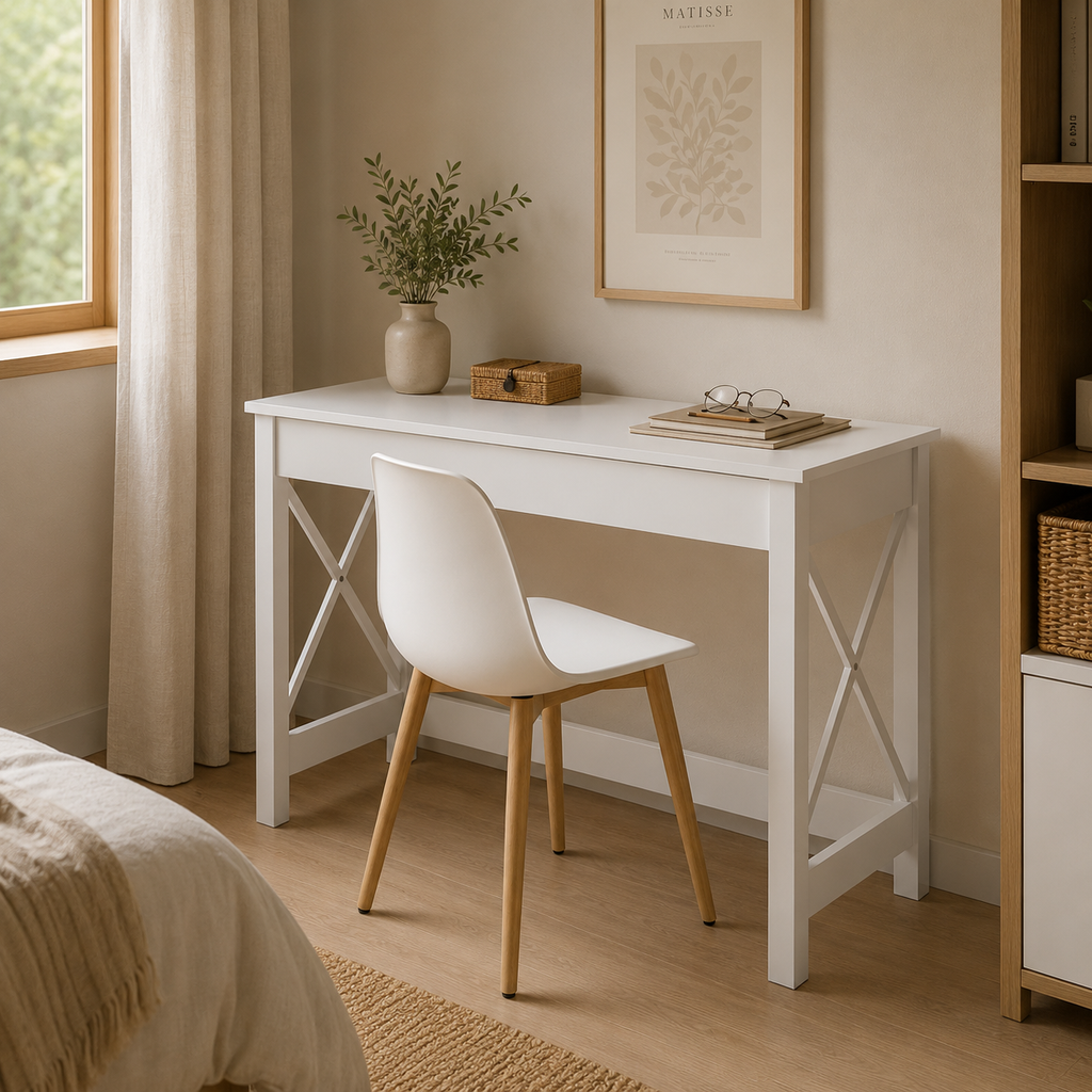 Escritorio Moderno Blanco 105 cm con Estructura Metálica | MooM Decó