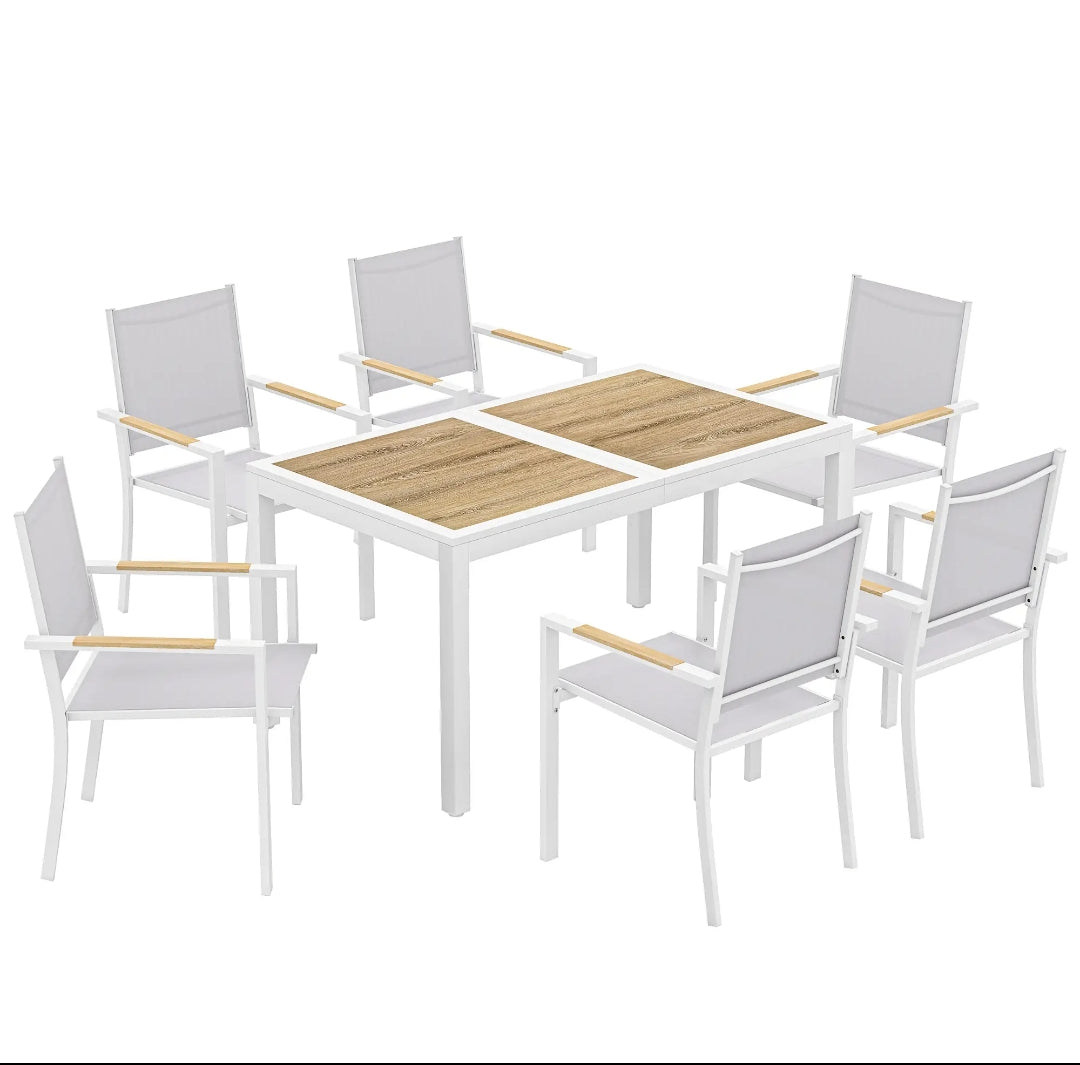 Conjunto de mesa y sillas apilables blanco MORAIRA
