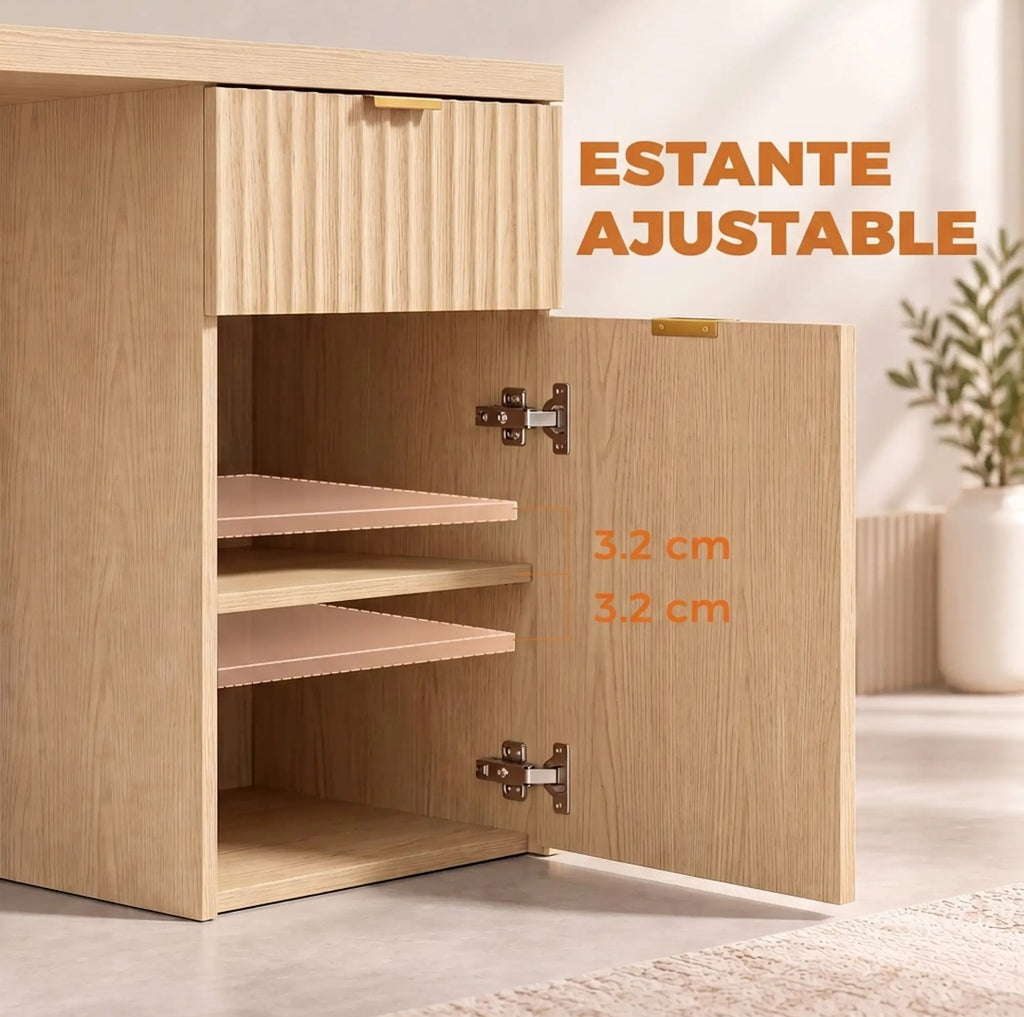 Escritorio Reversible 120 cm Roble con Cajón y Armario | MooM Decó