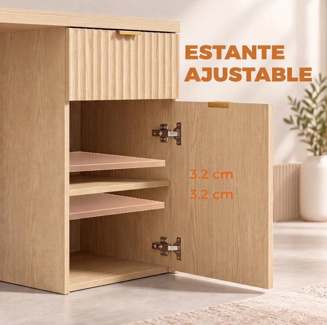 Escritorio Reversible 120 cm Roble con Cajón y Armario | MooM Decó