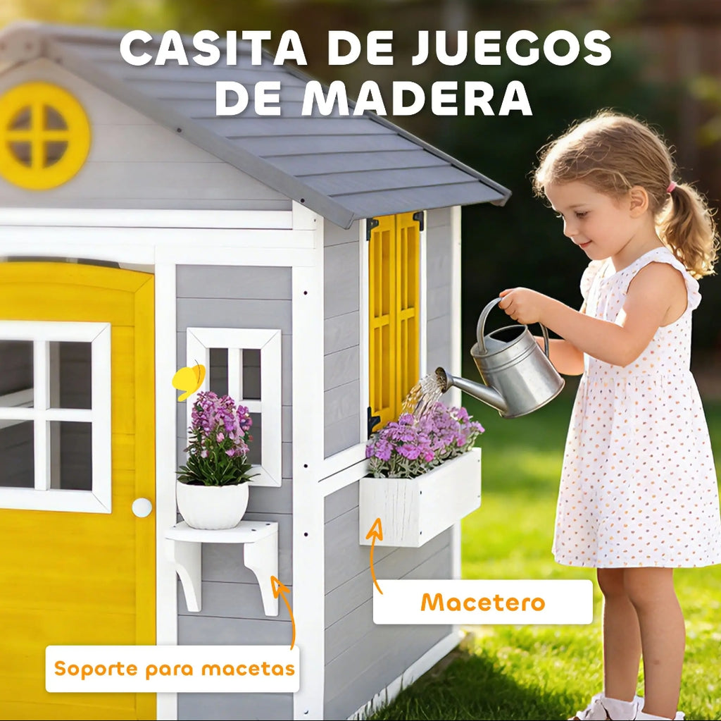 Casita Infantil de Madera para Jardín con Puerta y Ventanas | 112x126x135 cm | MooM Decó