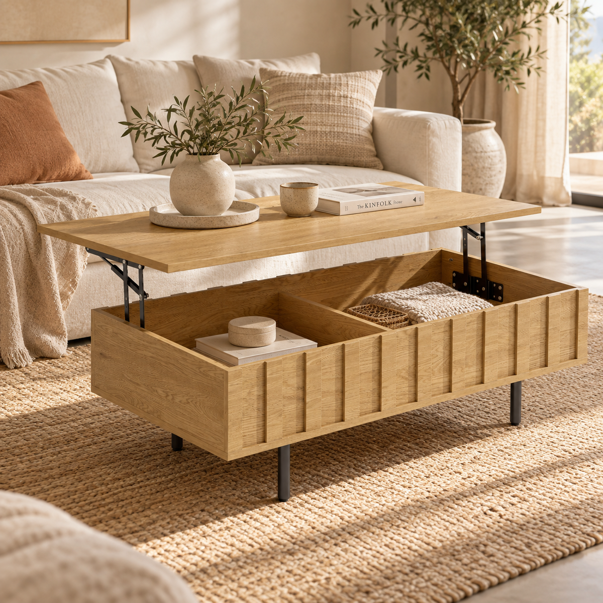 Mesa de Centro Elevable 110 cm Roble Acanalada | MooM Decó