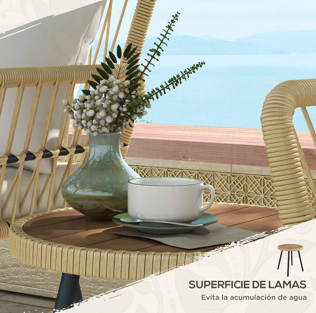 Conjunto Terraza Ratán Natural 2 Sillones y Mesa | MooM Decó