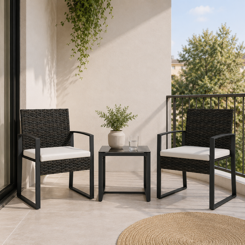Conjunto de Jardín de Ratán con 2 Sillas y Mesa Auxiliar | Terraza y Balcón | MooM Decó