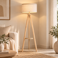 Lámpara de Pie Trípode Madera y Beige 154 cm | MooM Decó