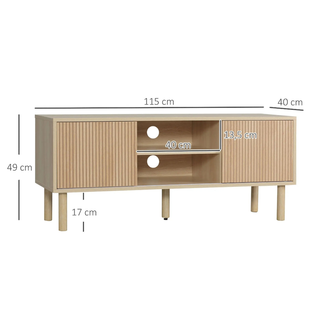 Mueble TV Nórdico con Puertas Correderas y Estantes Abiertos Efecto Madera 115x40x49 cm