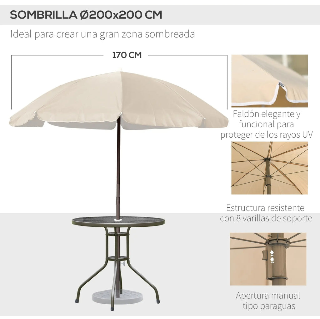 Conjunto de Jardín Plegable con 4 Sillas, Mesa de Cristal Templado y Sombrilla para Terraza y Exterior
