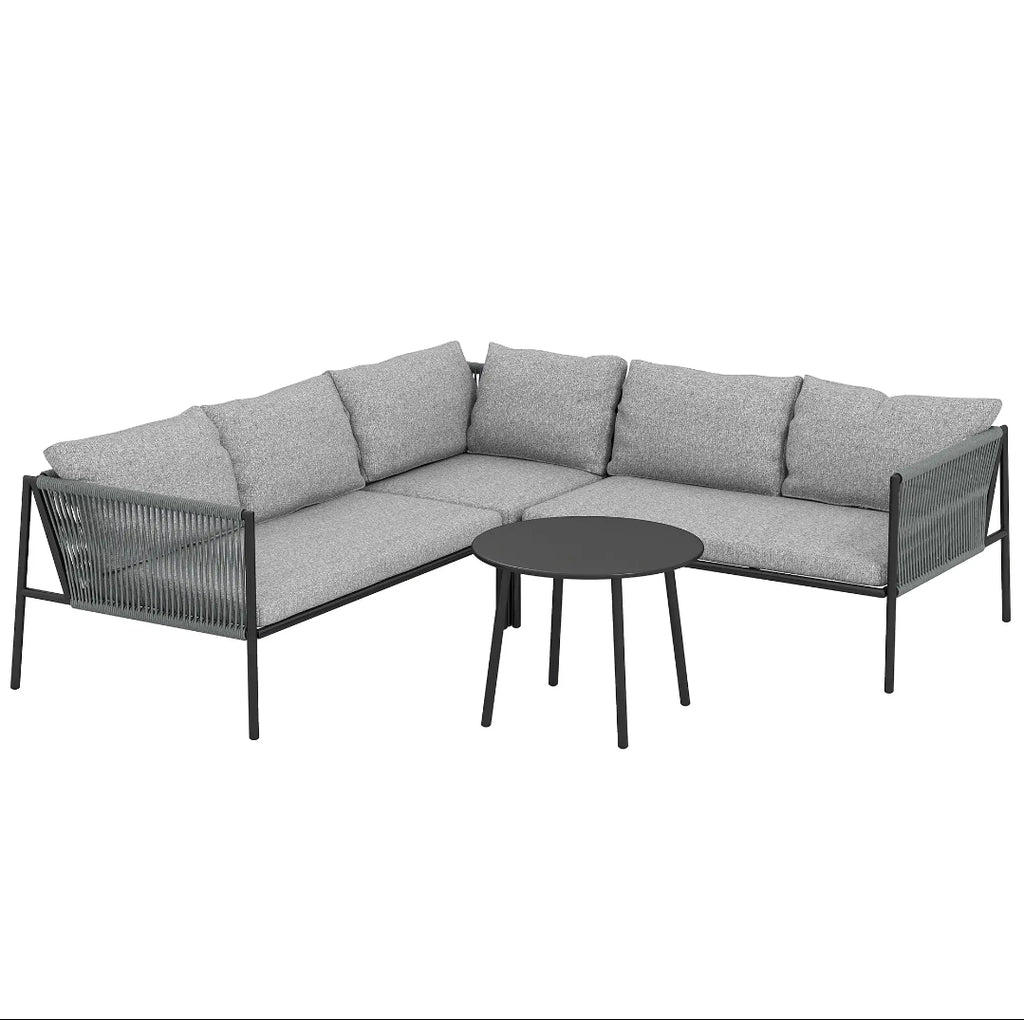 Conjunto de Jardín Modular de Ratán 4 Piezas con Mesa Redonda | MooM Decó